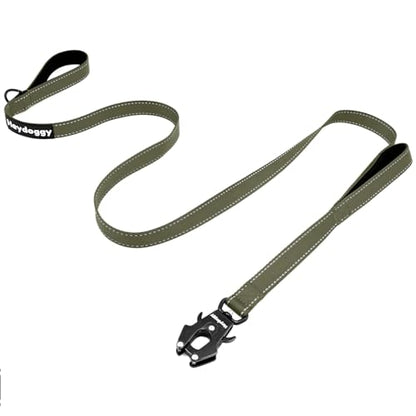 Strong Heavy Duty Dog Leash - 5ft Reflective Nylon Training Leash with Soft Padded Double Handle & Auto Lock Frog Clip - Safety Traffic Control for Large Medium Small Dogs No Pull Walk Army Green,4ft - color: Army Green, size: 4FT x 1" x 2.8MM