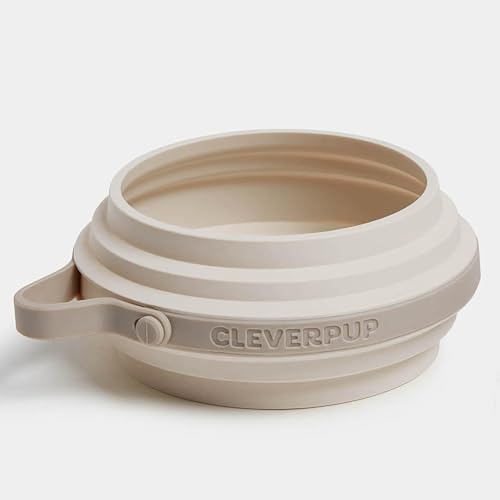 Cleverpup Nomad Small Collapsible Travel Dog Bowl - 2 Cup BPA-Free Silicone for Small & Medium Dogs, Portable, Sturdy, Food & Water, Dishwasher Safe - Sand Silicone - color: Natural Sand, size: Small