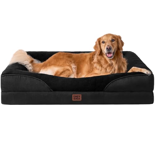 EHEYCIGA Orthopedic XL Dog Bed for Large Sized Dog, 42x30 Inch Extra Large Memory Foam Dog Couch Bed with Sides, Waterproof Liner & Washable Removable Cover, Bolster Pet Sofa, Black - color: Black, size: 42x30x7.5