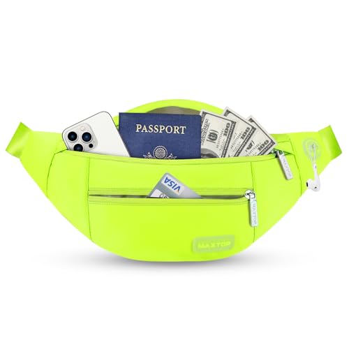 MAXTOP Large Crossbody Fanny Pack with 4-Zipper Pockets,Gifts for Enjoy Sports Festival Workout Traveling Running Casual Hands-Free Wallets Waist Pack Phone Bag Carrying All Phones - color: Neno Green, size: Large, style: Large Fanny Pack(4 Zipper Pockets