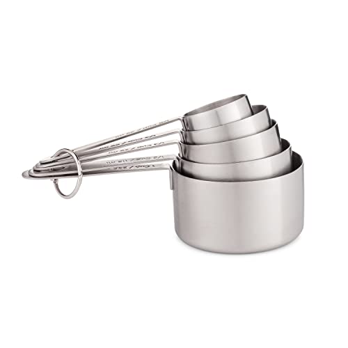 husMait 5-Piece Stainless Steel Measuring Cups Set - Heavy Duty Metal Measuring Cups with 1/8 Cup Size - Engraved Imperial & Metric Markings for Dry & Liquid Baking Ingredients, Stackable - color: Measuring Cups