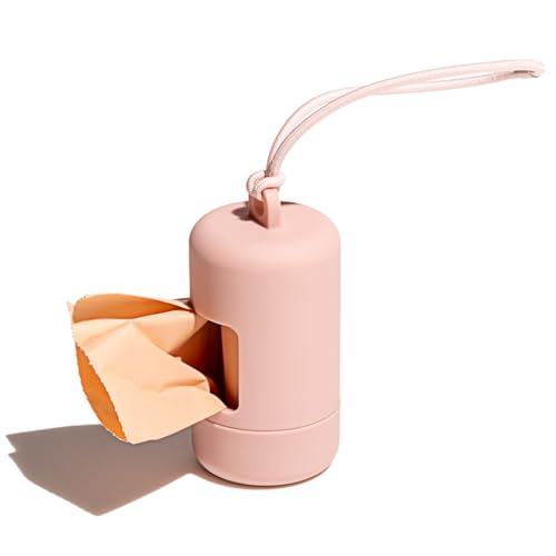 Wild One Dog Poop Bag Holder and Dispenser with Leash Attachment, Leak Proof, Easy Twist Top for Refills, Includes 1 Roll Bags, Blush - color: Blush, size: Dispenser + 10 Bags