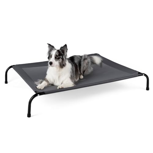 50" Lx32 Wx8 H Cooling Elevated Dog Bed for Large Dogs with Non-Slip Floor Protectors & Breathable Mesh, Raised Indoor & Outdoor Dog Cot Pet Hammock, Grey - color: Grey, size: 50.0"L x 32"W x 8.0"Th