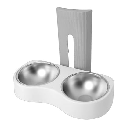 Zerone Elevated Double Bowls Stainless Steel Wall Mounted Pet Feeding Station with Adjustable Height, Anti Tip Feature for Dogs and Cats (Grey White) - color: Grey White