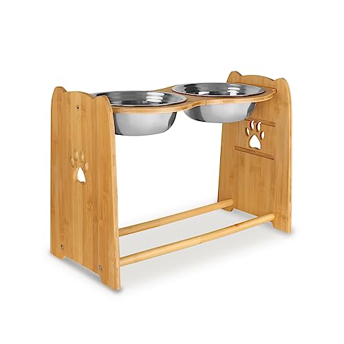 X-ZONE PET Elevated Dog Bowls for Cats and Dogs, Adjustable Bamboo Raised Dog Bowls for Large Dog, Food and Water Stand Feeder with 2 Stainless Steel Anti Slip Feet (Height 7.9" to 11.4" to 15")… - size: XL- Height 7.9" up to 15"