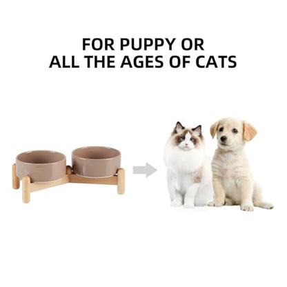 Havniva 5.1inch Ceramic Raised Dog Bowl with Stand, Double Dog Bowls Elevated for Small Breed Dog Food and Water Bowl Set Non-Slip Dog Dish Large Capacity Feeding Pet Water Bowl - color: 2 Bowls+Stand - Brown Coffee, size: 5.1inch