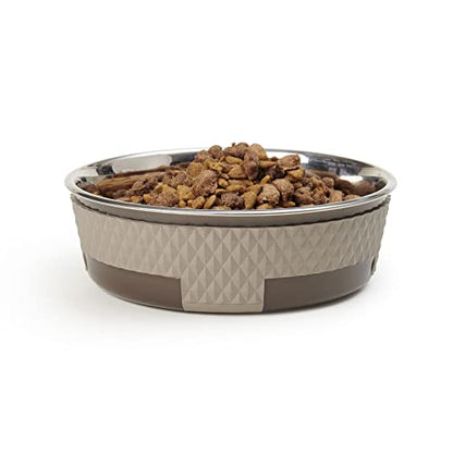 PetRageous 16017 Kona Stainless Steel Non-Slip Dishwasher-Safe Bowl 6.5-Cup 8.5-Inch Diameter 2.75-Inch Tall for Large and Extra Large Dogs and Cats, Brown