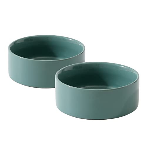 Havniva Cat Bowls Water Bowl Set of Two, 6.1” Ceramic Cat Food and Water Bowl Whisker Friendly Pet Food Bowls for Indoor Cats, Wide Cat Water Dish Prevent Whisker Fatigue Non Slip Cat Feeder - color: 2 x Bowl - Dark Green, size: 6.1inch