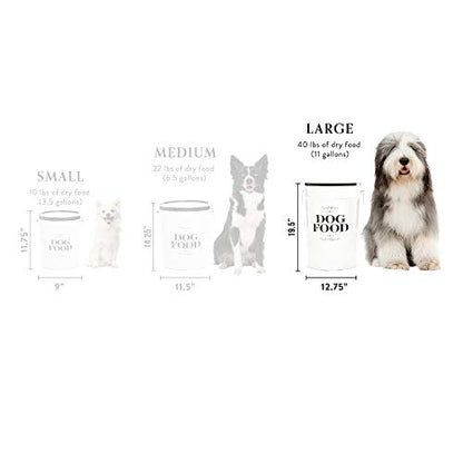 Harry Barker Bon Chien Dog Food Storage Canister – Large 11 gallon, Airtight Stainless Steel Pet Food Container, Stylish Kitchen Counter Dog Kibble Storage with Easy-Open Lid - White - color: Black & White
