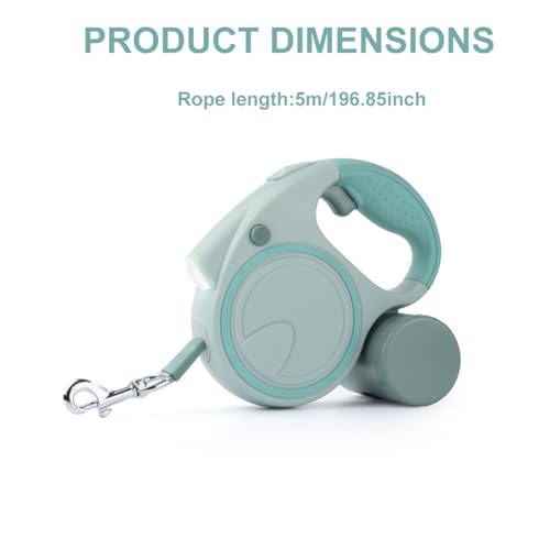 16Ft Retractable Dog Leash with LED Light, Pet Walking Leash Strong Nylon Tape to 110lbs 360° Tangle-Free One-Handed Brake, Pause, Lock - Olive Green