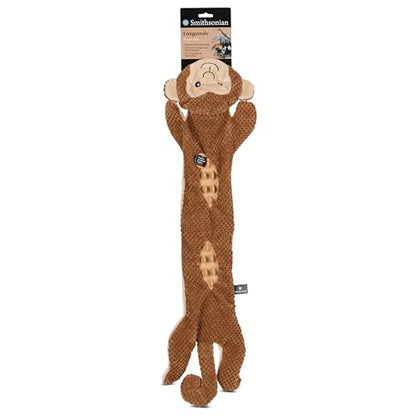 Smithsonian Longamals Monkey Plush Dog Toy – 30" Crinkle & Squeaky, Stuffing-Free Interactive Tug Toy for Medium & Large Dogs - color: Monkey, size: 30"