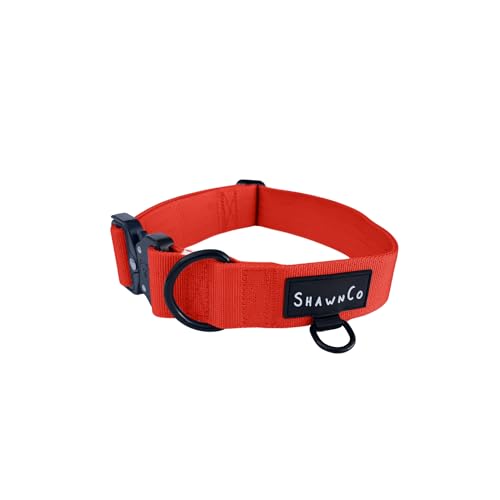 ShawnCo Basecamp Dog Collar- Premium, Adjustable, Heavy-Duty Nylon Tactical Dog Collar with Metal Buckle for Medium and Large Dogs (Mustang Red, M) - color: Mustang Red, size: M- No Handle
