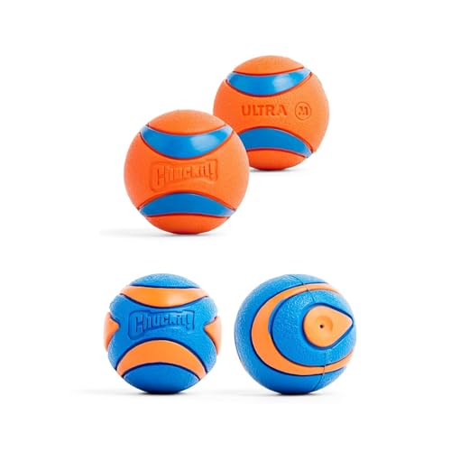 Chuckit! Ultra Ball Dog Toy - Medium Bouncy Fetch Balls for Dogs 20-60 lbs - Made from Durable Rubber - Floating Water Pet Toys - Size Medium - 2.5-inch Diameter - Pack of 4 - size: Medium, style: Squeaker & Ultra 4pk