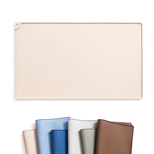 WePet Non-Slip Waterproof Pet Feeding Mat, 20x12 Inch - Silicone Dog & Cat Food Mat with Raised Edge to Stop Food Spills and Water Spills - Dishwasher Safe, Easy Clean - color: #08 Beige Solid