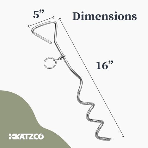 Katzco Dog Tie-Out Stake - Heavy Duty 16" Dog Stakes for Outside, Yard and Camping, Corkscrew Arrowhead Design with Tangle-Free 360 Swivel Hook - Water Resistant Pet Restraint Tool up to 80 lb Dogs - size: Metal Dog Tie-Out Stake (1-Pack)