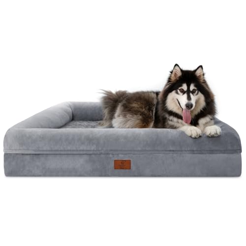 XL Orthopedic Waterprood Dog Bed for Extra Large Size Dogs | 360 Degree Bolster Support, Egg Crate Foam, Waterproof Liner, Non-Slip Bottom, Machine Washable Cover, 45 x 35 Inch - color: Grey, size: 45.0"L x 35.0"W x 7.5"Th