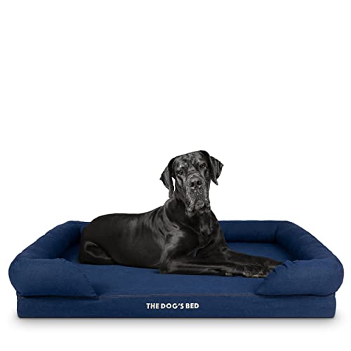 The Dog’s Bed Orthopedic Memory Foam Dog Bed with Bolsters for XXL Dogs, Waterproof Washable Cover, Anti-Slip Base, Calming Surface – CertiPUR-Certified Foam, Denim Fabric, Blue Denim, XXL - color: Blue Denim, size: XXL Beds