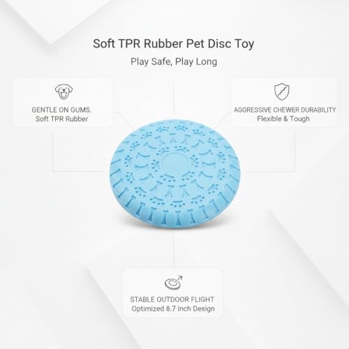 Soft TPR Rubber Dog Disc Toy, Flexible 8.7 Inch Flying Disc for Outdoor Fetch Training - color: Blue