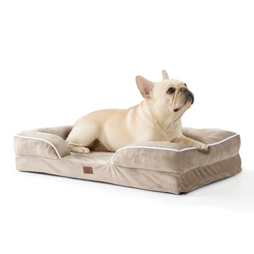 Orthopedic Dog Bed with Gel Memory Foam, Small Dog Couch Waterproof Pet Sofa with Removable Washable Cover, Non-Slip Bottom,Indoor & Road Trip, CertiPUR-US PetsBed, 30x20x6.5 in Beige - color: Beige, size: 30"L x 20"W x 6.5"Th