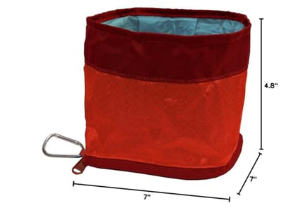Kurgo Zippy Bowl for Dogs, Collapsible Travel Dog Bowls, Pet Food & Water Hiking Container, Food Grade Silicone, Travel Accessories for Pets, Includes Carabiner, Holds 48 oz (Barn Red) - color: Red