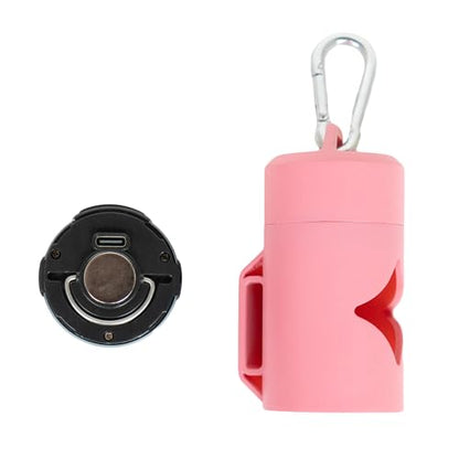 Lumi Dog Waste Bag Holder with LED Flashlight, Hands-Free Dog Walking Accessory with Carabiner Clip & Bags - Great for Camping and Lighting Your Path (PINK) - color: Pink