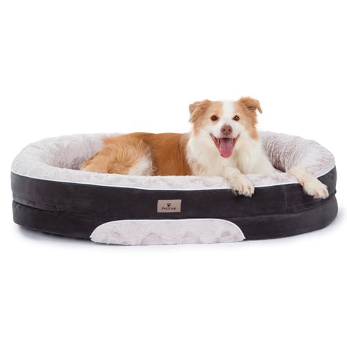 Orthopedic Dog Bed Couch for XLarge Sized Pets with Egg Foam Support, Four-Sided Bolster Cushions, Soft Tear-Resistant Fabric, and Removable Machine Washable Plush Cover, 42'', Off-White - color: Off-White, size: X-Large | 42 inch