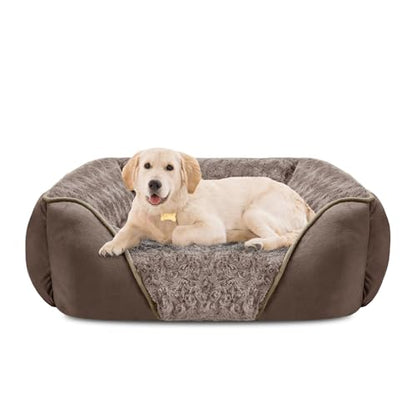 INVENHO Large Dog Bed Rectangle Washable Orthopedic Soft Calming Sleeping Durable Pet Cuddler with Anti-Slip Bottom - color: Dark Brown, size: L(30"x 24"x 9")