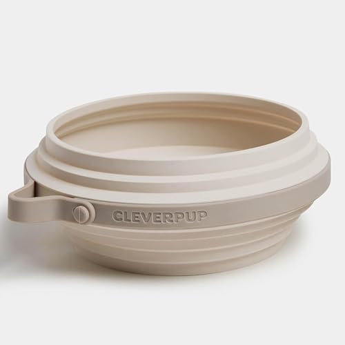 Cleverpup Nomad Large Collapsible Travel Dog Bowl - 4 Cup BPA-Free Silicone for Medium & Large Dogs, Portable, Food & Water, Dishwasher Safe - Sand Silicone - color: Natural Sand, size: Large