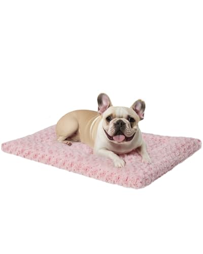 Washable Dog Bed Mat Crate Pad Soft Fluffy Pet Kennel Beds Dog Sleeping Mattress for Large Jumbo Medium Small Dogs, 36 x 23 Inch, Pink - color: Pink, size: 36.00" x 23.00" x 1.50"