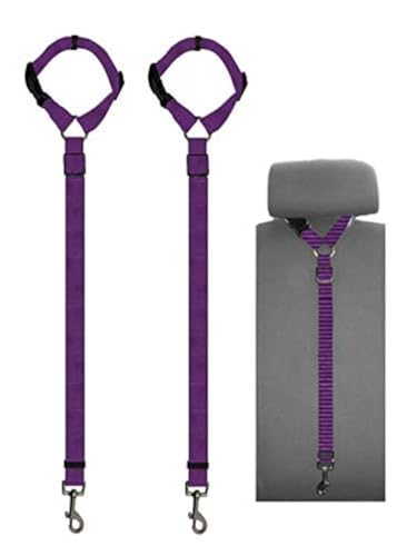 Doggy Car Headrest Restraint, Animal Safety Seat Belt Strap, Adjustable Nylon Fabric Harness for Dog, Easy Vehicle Travel with Pet, Durable Zipline & Tether Backseat for Traveling, 2 Count - Purple