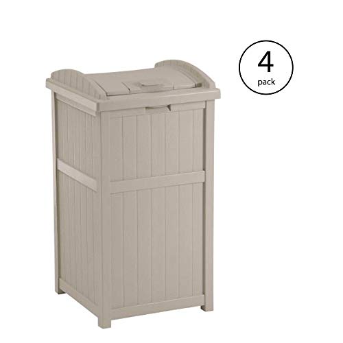 Suncast 30-33 Gallon Deck Patio Resin Garbage Trash Can Hideaway, Taupe (4 Pack) - color: Taupe, size: 4 Pack