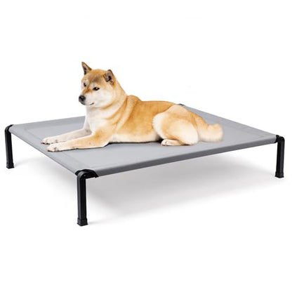 Heeyoo Elevated Dog Bed, Cooling Raised Pet Cot with Chew Proof Mesh Fabric and Steel Frame, Portable Dog Cot Bed with No-Slip Rubber Feet, 42 in - color: Grey, size: 42"L x 30"W x 8"H