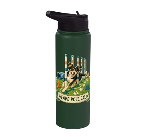 WEAVE POLE CALM Dog Agility Course Stainless Steel Insulated Water Bottle - color: Dark Green