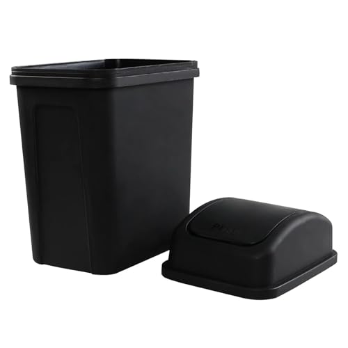 Bathroom Trash Can with Lid ,5.5 Gallons, Plastic Garbage Can with Lid, Waste Basket,trash Bin,garbage Bin ,dog Proof Trash Can for Office, Bathroom, Kitchen, Living Room, Bedroom, Outdoor, Dorm - color: Black