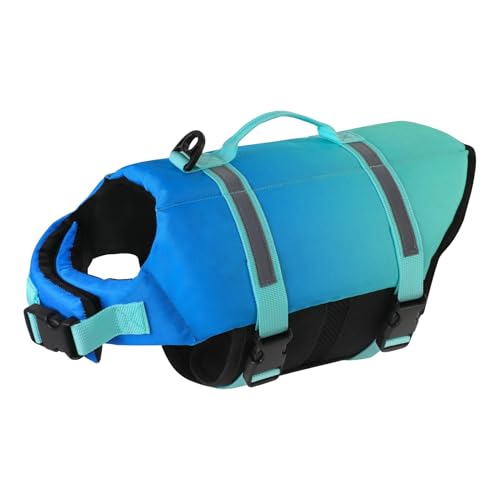 Doglay Dog Life Jacket, Life Vest for Swimming and Boating, Adjustable Puppy Life Jacket with Reflective Stripes, Superior Buoyancy Pet Swimming Vest for Small Medium and Large Dogs - color: Gradient Blue, size: X-small