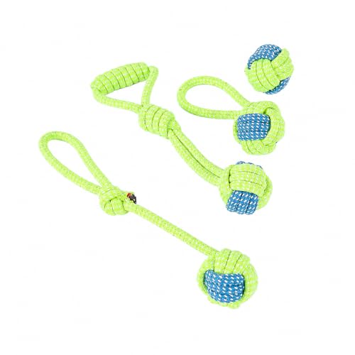 Durable Cotton Rope Dog Toys 7 Piece Set, Tough Chew Knot Balls for Teeth Cleaning, Interactive Tug and Fetch Toys for Small Medium Large Dogs, Indoor Outdoor Play - color: Fruit green 4-piece ball set