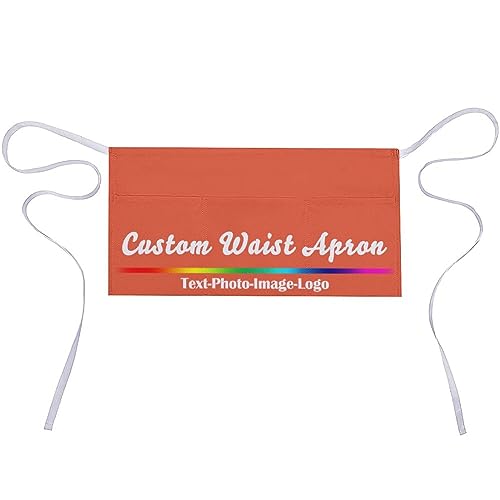 sophiehome Custom Waist Apron with Pockets Add Photo Logo Name Personalized Waiter Server Short Aprons for Kitchen - color: Orange