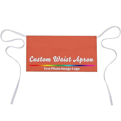sophiehome Custom Waist Apron with Pockets Add Photo Logo Name Personalized Waiter Server Short Aprons for Kitchen - color: Orange