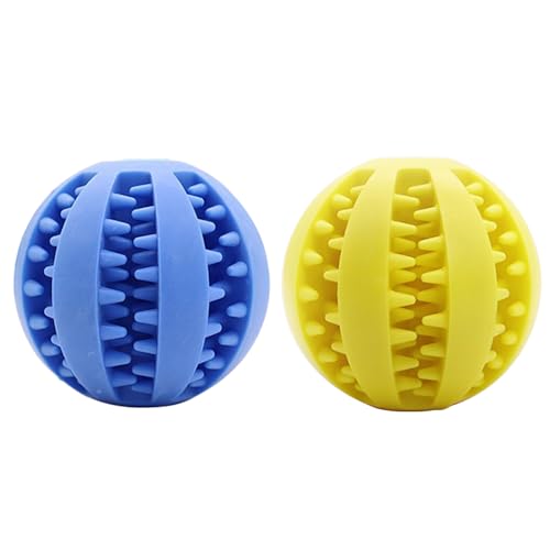 Mira's Pocket Engaging Treat-Dispensing Chew Ball for Dogs - Natural Rubber Puzzle Toy for Teething, Boredom & Dental Health (Blue & Yellow, Large) (Blue & Yellow, Small) - color: Blue & Yellow, size: Small