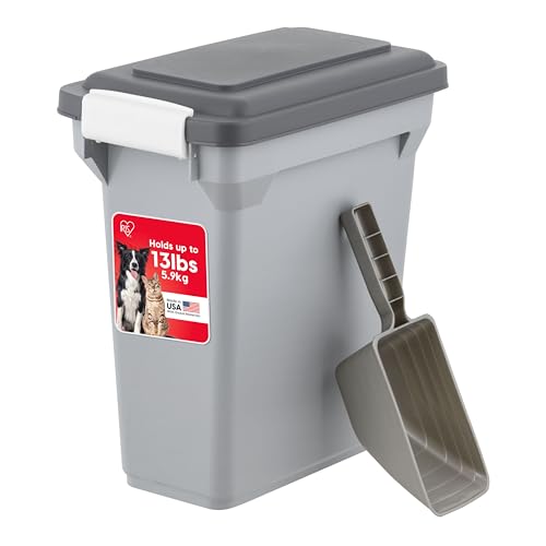 IRIS USA Dog Food Storage Container, Airtight Lid, 2-Cup Scoop, Up to 13 Pounds Pet Food Storage, Versatile Pet Food Bin, Treats, BPA Free, Gray/Dark Gray - color: Dark Gray, size: 13 lbs
