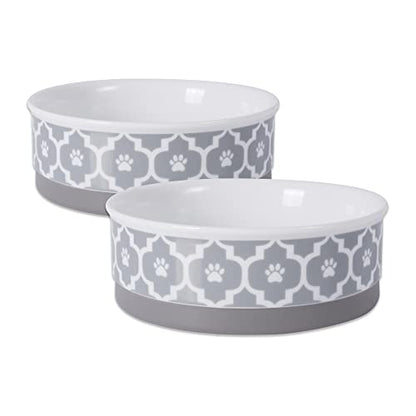 Bone Dry Paw Print Ceramic Pet Bowl, Lattice Collection, Medium Set, 6x2", Gray, 2 Count - color: Gray, size: Medium Set, 6x2"