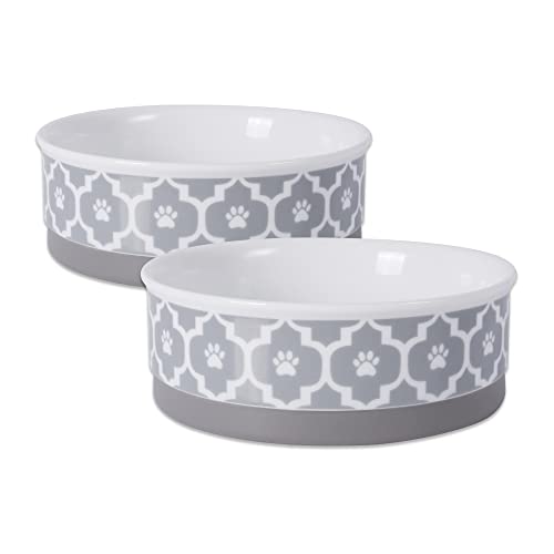 Bone Dry Paw Print Ceramic Pet Bowl, Lattice Collection, Medium Set, 6x2", Gray, 2 Count - color: Gray, size: Medium Set, 6x2"