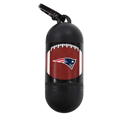 Pets First NFL NEW ENGLAND PATRIOTS PET LICENSED Poop Waste Bag Dispenser and D Ring for Leash with 45 Premium Garbage Bags - color: New England Patriots, size: 3 Rolls = 45 Bags
