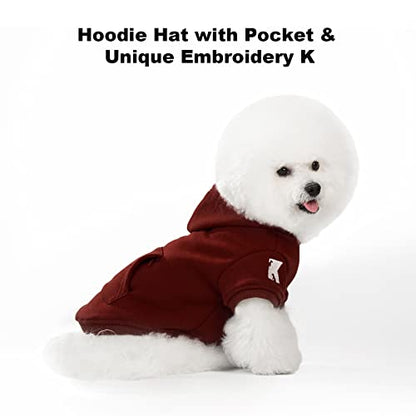 Koneseve Dog Hoodie Fleece Puppy Clothes Warm Sweater with Hat for Small Dogs Cat Hooded Shirt Kitten Pet Basic Hoodies Sweatshirt with Pocket Doggie Soft Winter Coat Apparel (Red; S) - color: Red, size: S-(2~7lb) | Chest(~13")