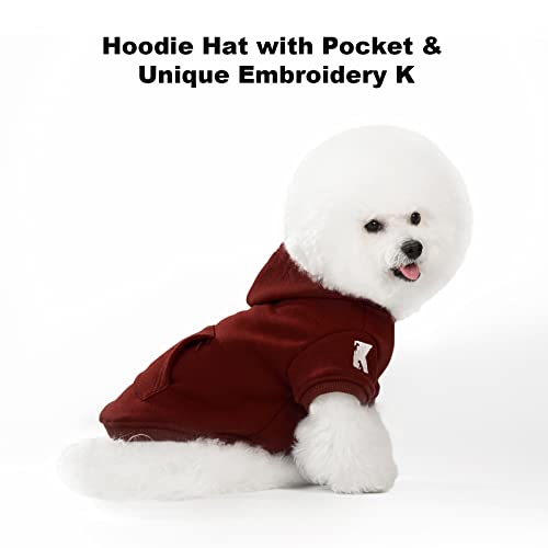 Koneseve Dog Hoodie Fleece Puppy Clothes Warm Sweater with Hat for Small Dogs Cat Hooded Shirt Kitten Pet Basic Hoodies Sweatshirt with Pocket Doggie Soft Winter Coat Apparel (Red; L) - color: Red, size: L-(9~17lb) | Chest(~17.7")