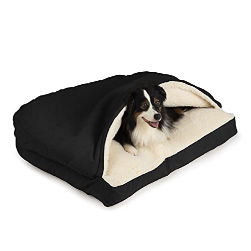 Snoozer Rectangle Cozy Cave Dog Bed - Indoor Dog Bed with Cover Cave, Covered Calming Burrow for Large Sized Pets with Blanket Attached, Enclosed, Washable Cover - XL, Black - color: Black, size: Extra Large