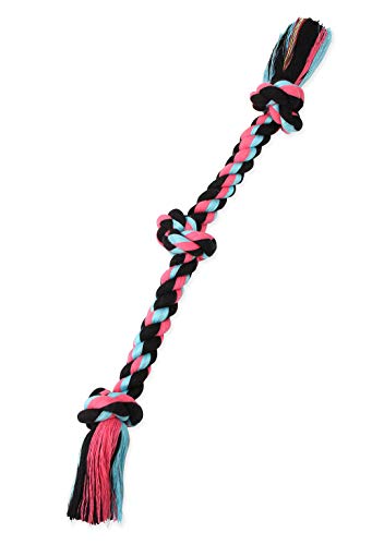 Mammoth Flossy Chews Rope Tug – Premium Cotton-Poly Tug Toy for Dogs – Interactive Rope Toy (Colors May Vary) - size: Medium 20", style: 3 Knot