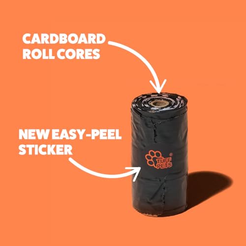 Tuff Pets Heavy Duty Dog Poop Bag With Handles - 16 Rolls of Pet Waste Bags - Fits in any Dogs Poo Bag Dispenser or Holder - Thick Dog Poop Bags - style: Orange- Cornstarch