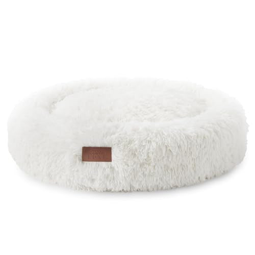 Town & Country Luxe CuddleTown Fuzzy Solid Donut Pet Bed, Soft, Cozy & Calming, Non-Slip Bottom, 100% Machine Washable, Cream, Small 24"x24"x7" Round - color: Cream, size: Small 24"x24"x7" Round