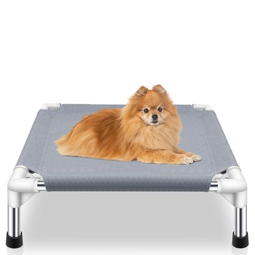 Elevated Dog Bed for Small Dogs, Outdoor Cooling Dog Bed Cot for Small Pets, Indoor Detachable Raised Dog Bed with Non-Slip Feet(20" L x 20" W x 6.5" Th) - color: Grey-S